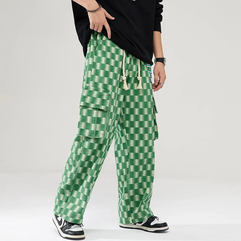 PopFlying Casual Straight Cargo Pants Checkerboard