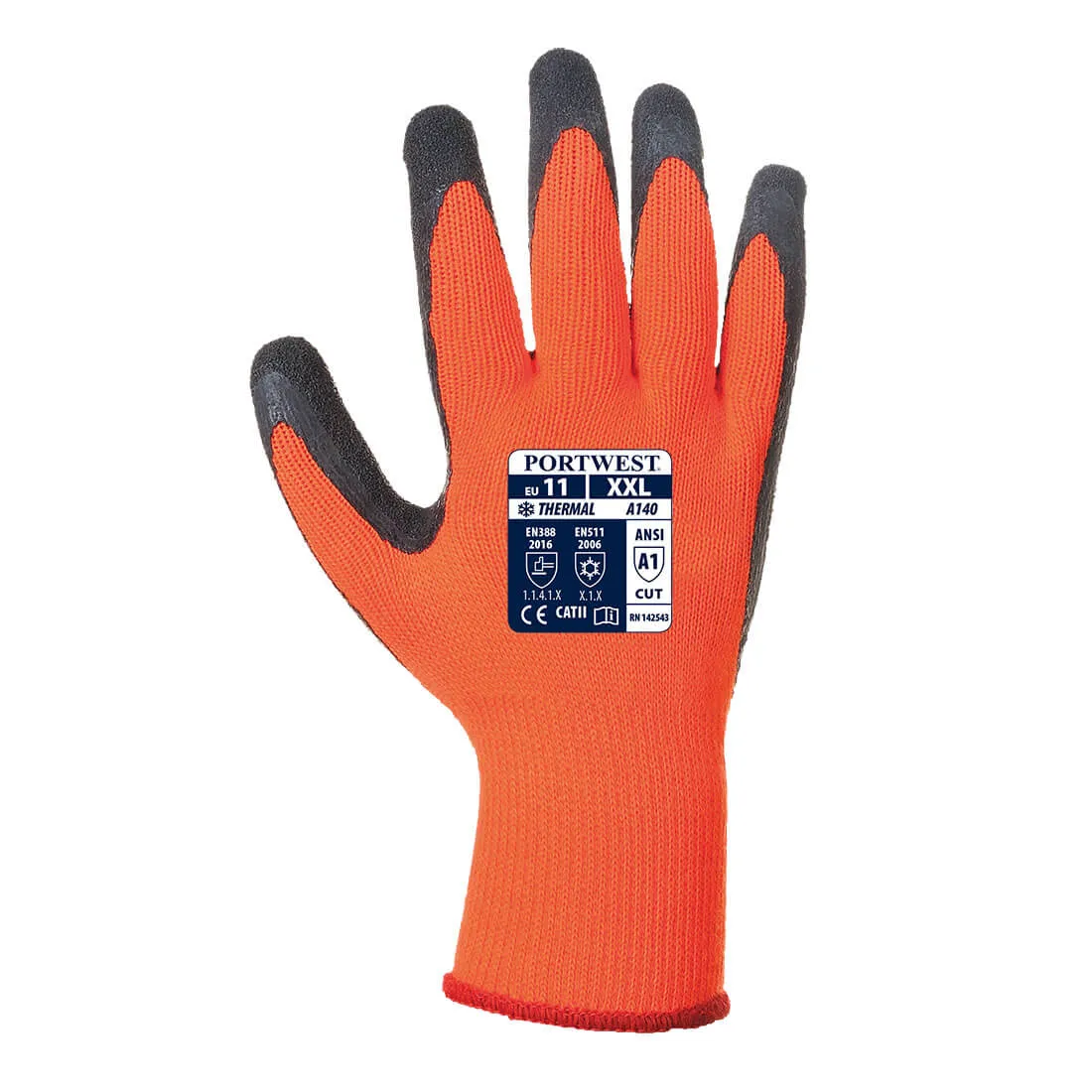 Portwest Workwear A140 - Thermal Grip Glove - Latex - Orange/Black