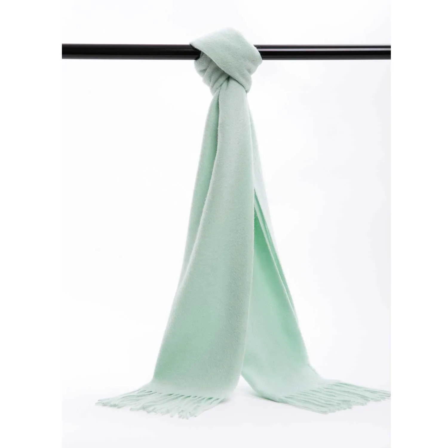 POSH FLEECE Pure Wool Scarf with Fringe Mint