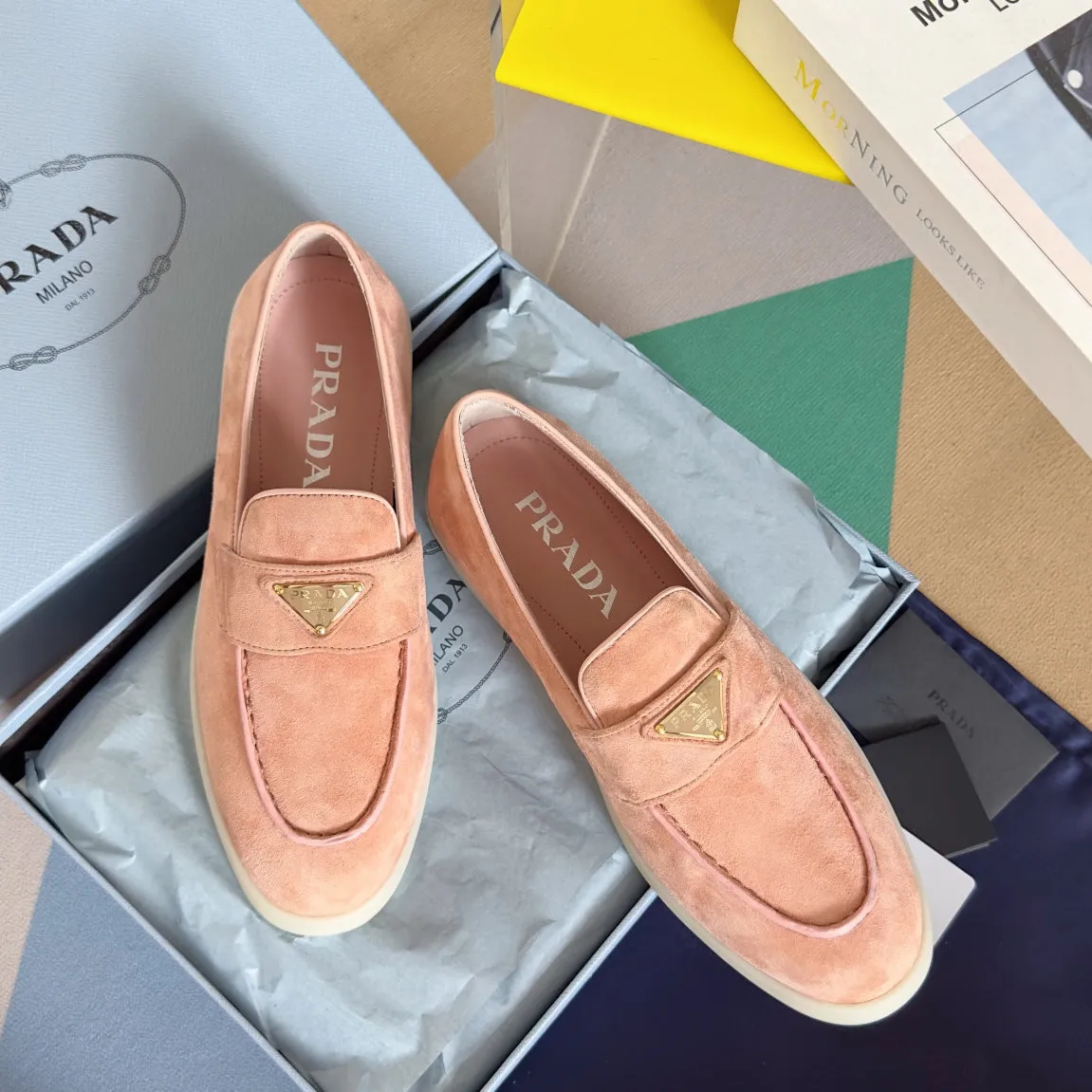 Pra Pink Suede Leather Loafers 25mm Rubber Sole