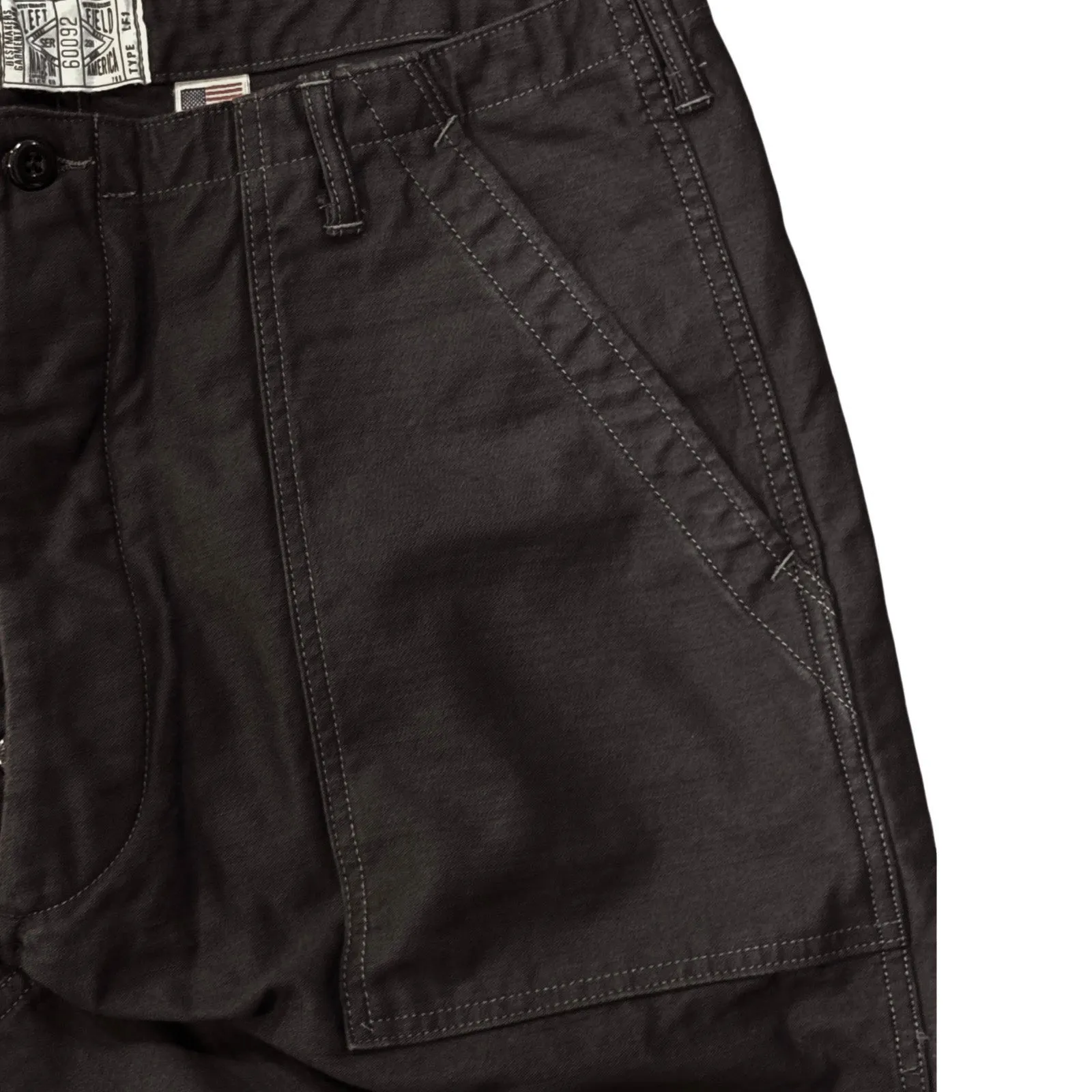 Pre Order - 107 60's era GI chinos in 12 oz West Point Black Baker Back Cotton Satin