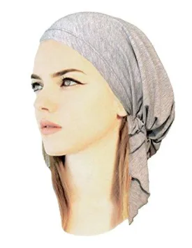 Pre-Tied Headcover Cotton Head Scarf Hat for Cancer and Chemo in 30 Different Colors and Patterns (Light Heather Gray short - 011)