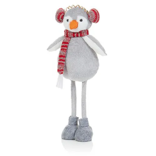 Premier 53cm Grey Standing Plush Penguin with Red Earmuffs and Scarf