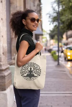 Premium Cotton Canvas Tote Bag- Buddha White