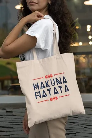 Premium Cotton Canvas Tote Bag- Hakuna Matata White