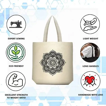 Premium Cotton Canvas Tote Bag- Mandala White