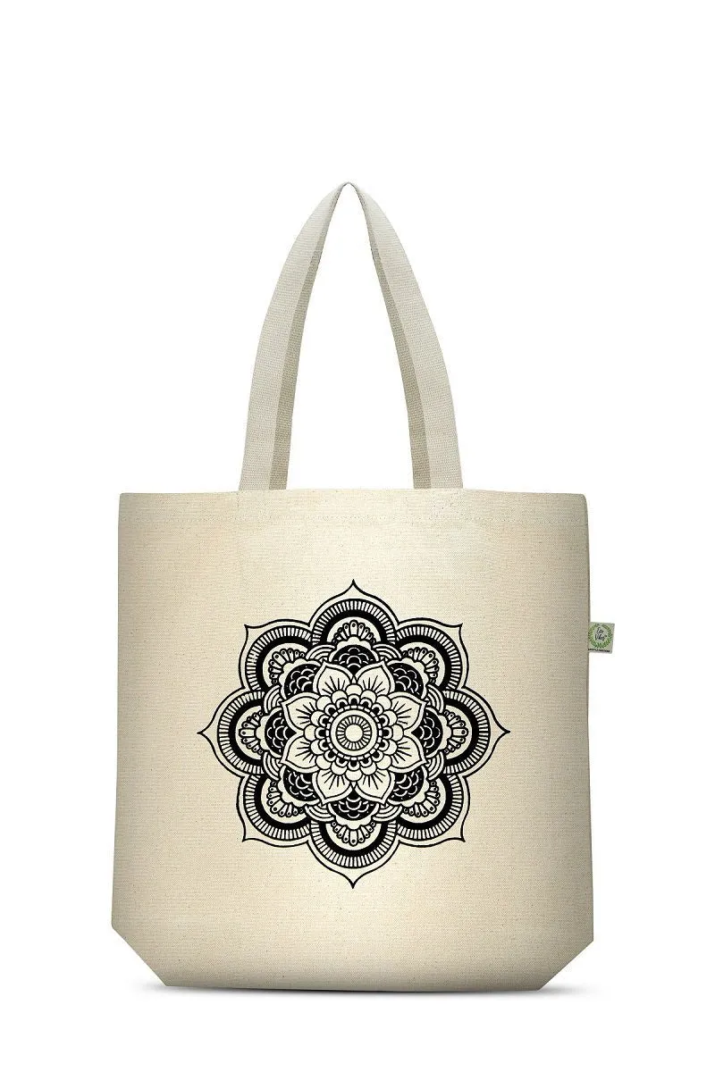 Premium Cotton Canvas Tote Bag- Mandala White