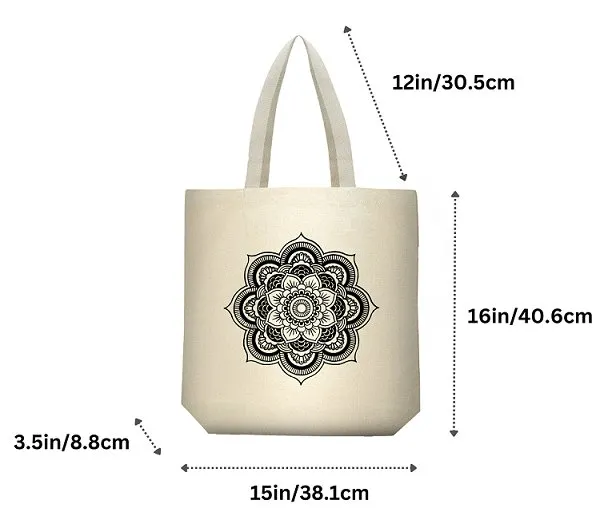 Premium Cotton Canvas Tote Bag- Mandala White