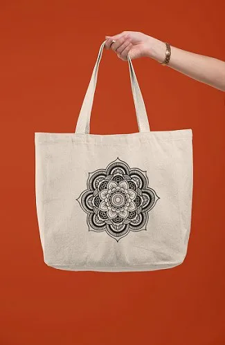 Premium Cotton Canvas Tote Bag- Mandala White