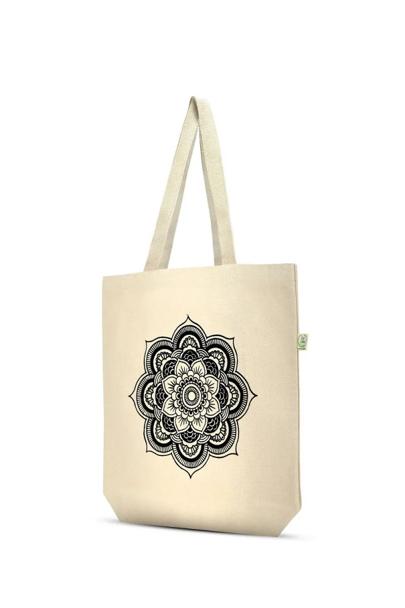 Premium Cotton Canvas Tote Bag- Mandala White