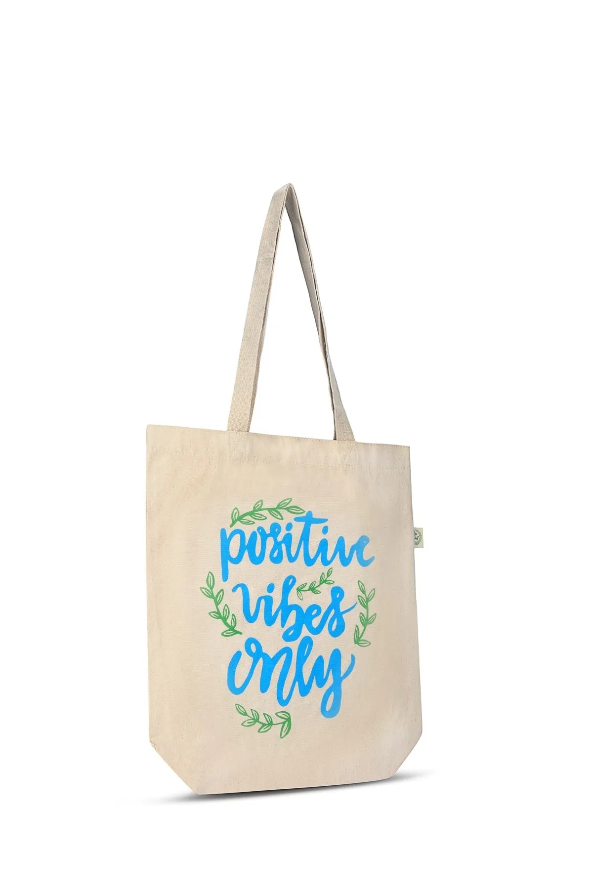 Premium Cotton Canvas Tote Bag- Positive Vibes White