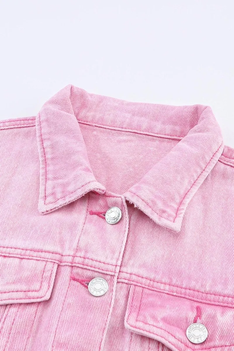 Pretty Pink Acid Wash Denim Jacket