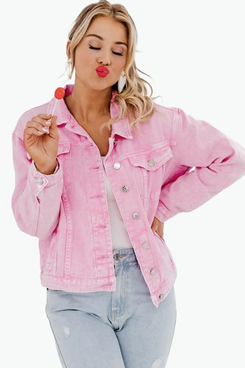 Pretty Pink Acid Wash Denim Jacket