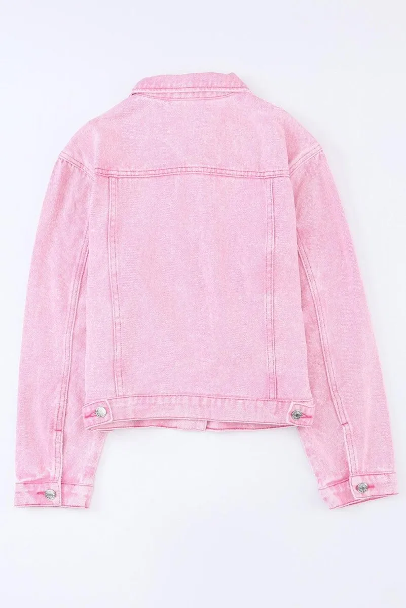 Pretty Pink Acid Wash Denim Jacket