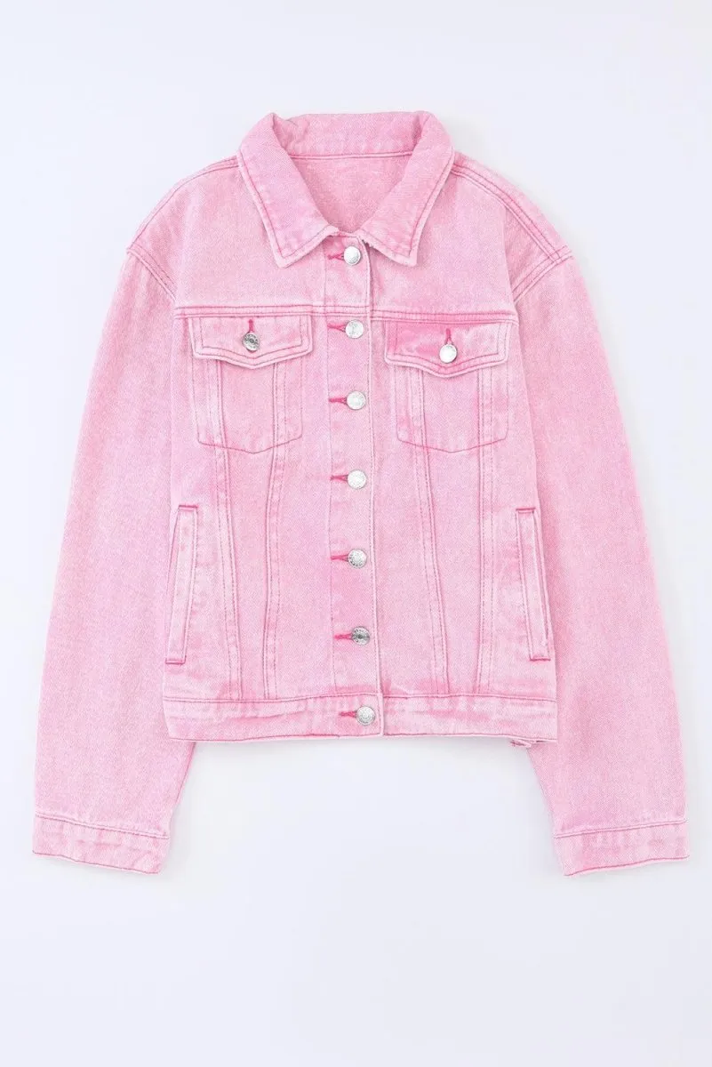 Pretty Pink Acid Wash Denim Jacket