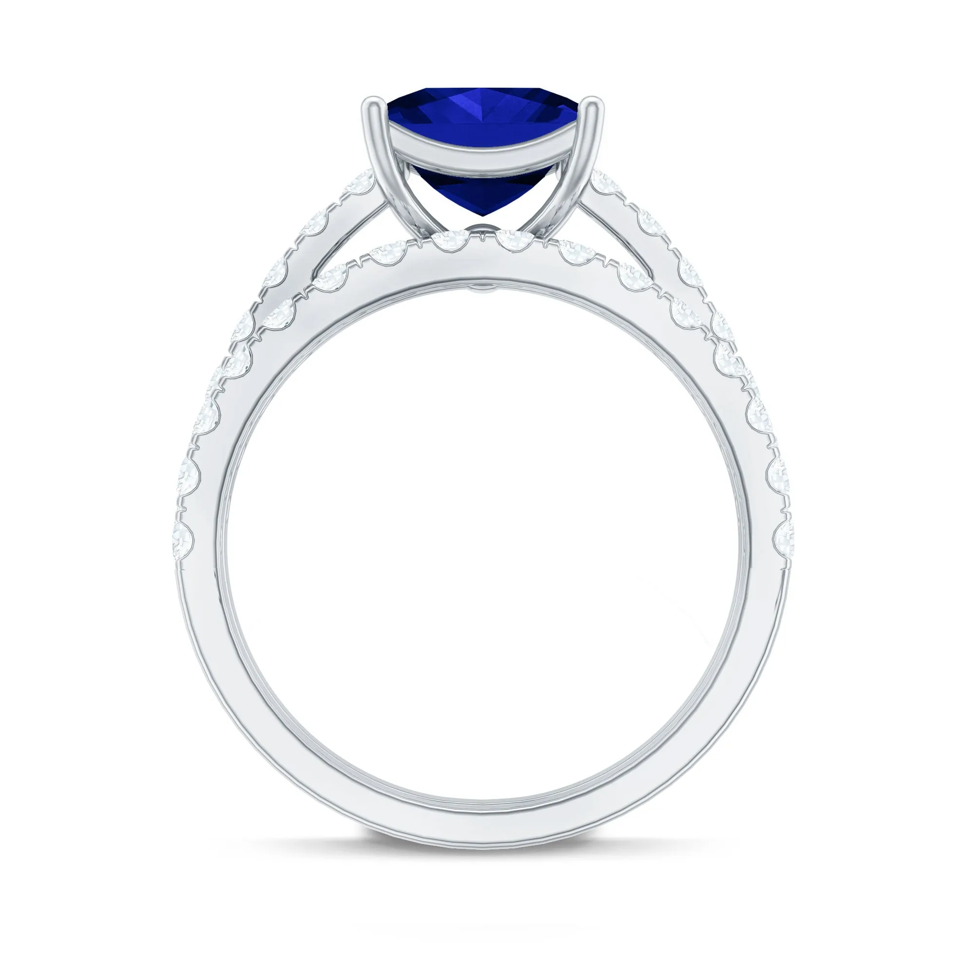 Princess Cut Lab Grown Blue Sapphire Solitaire Ring Set with Moissanite