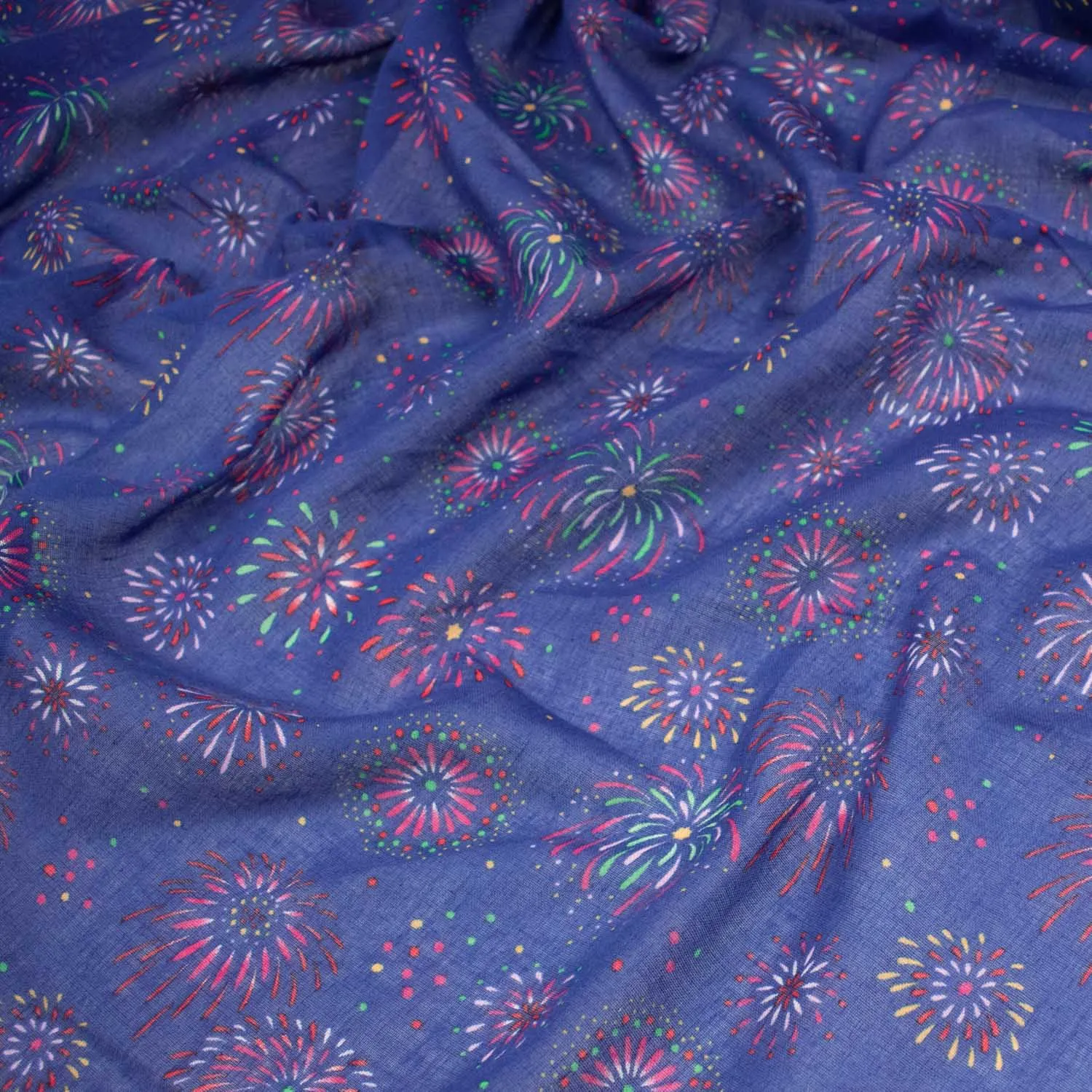 Printed Cotton Voile Design-29 Multi Colour Fire Work on Dark Royal