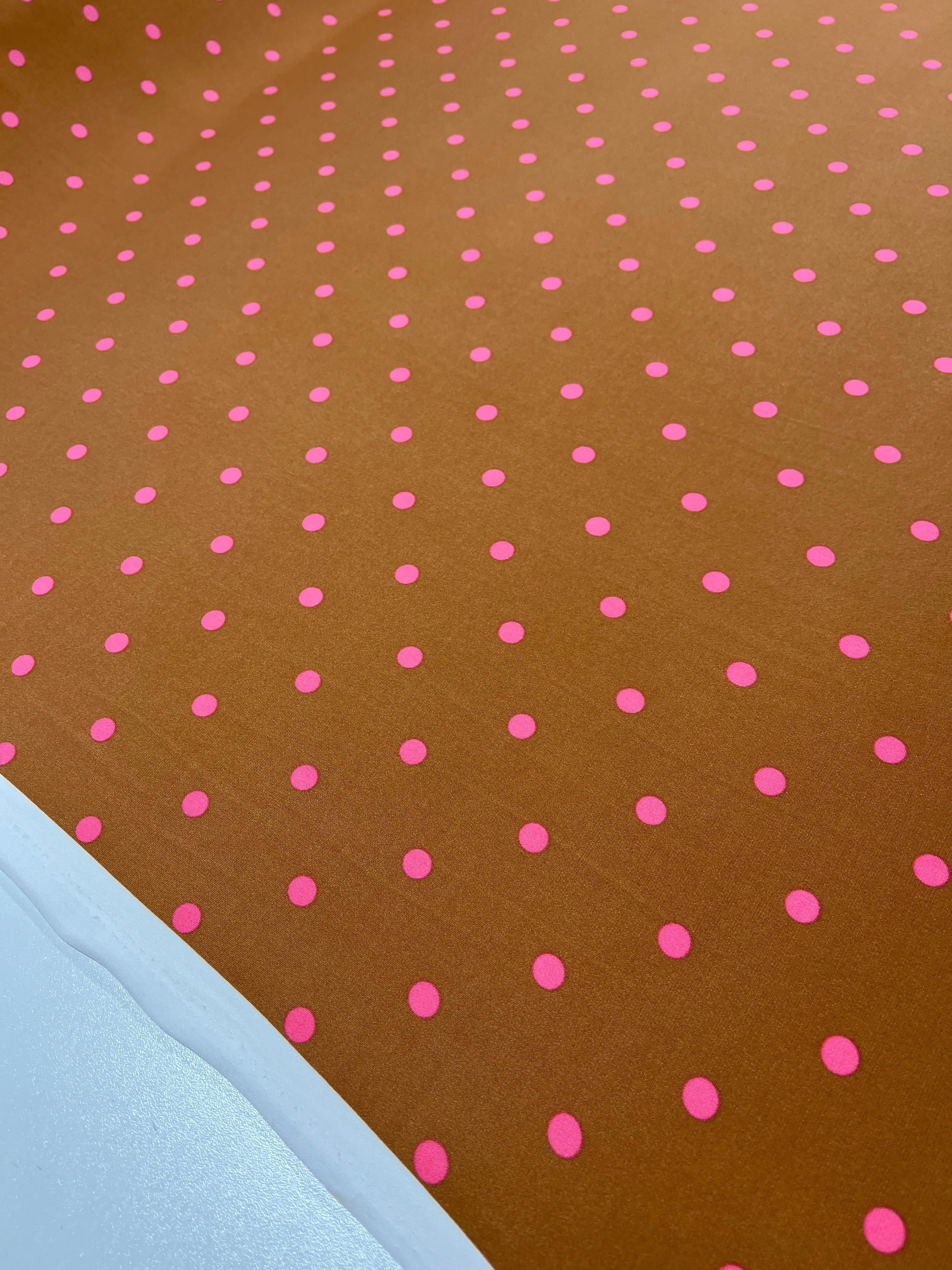 Printed Lycra - Pecan & Pink Polka - 150cm