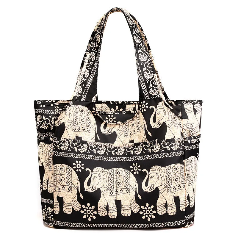 Printed Nylon Tote Shoulder Bag: Casual Chic with Large Capacity