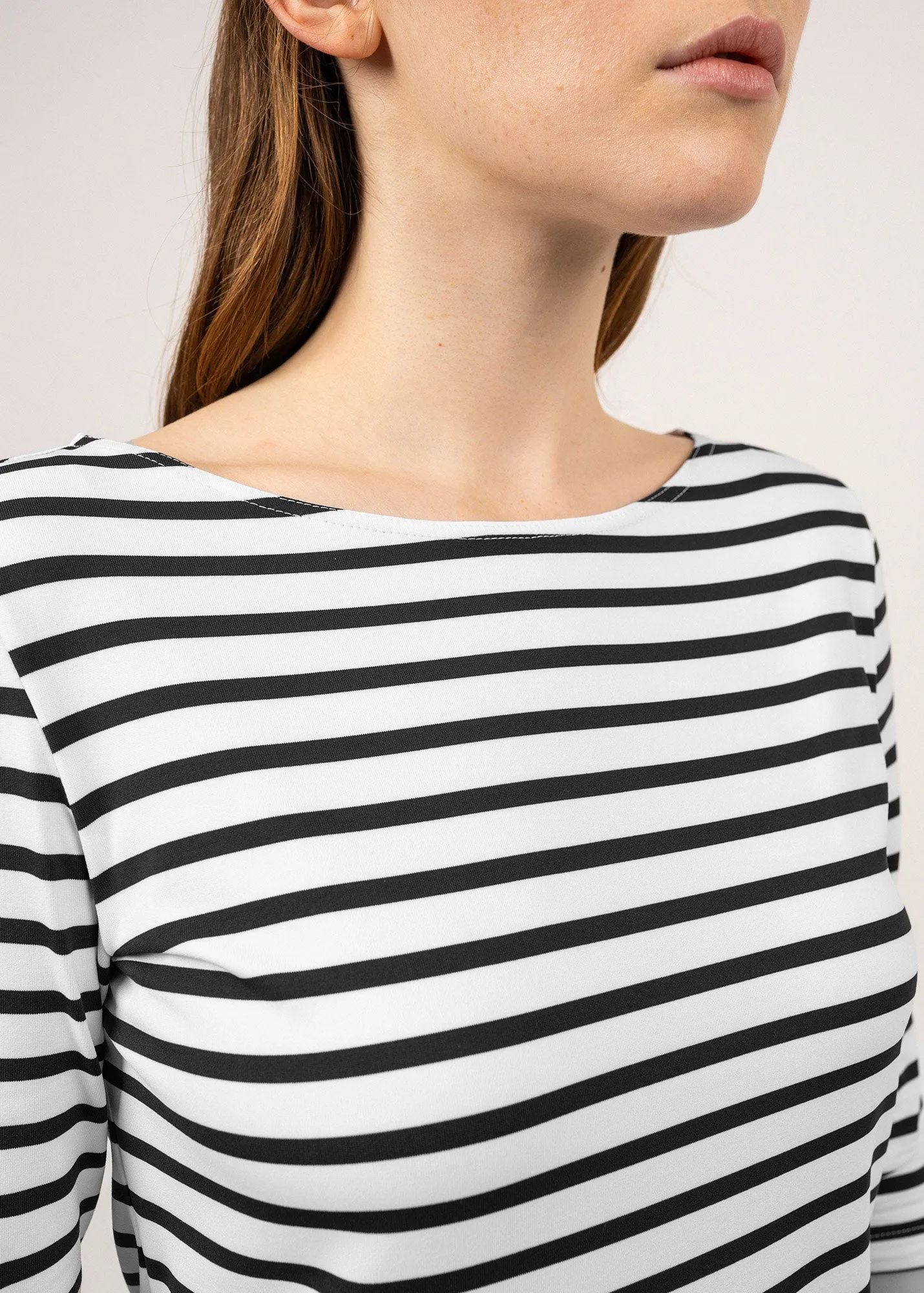 PROPRIANO - Form-Fitting Nautical Stripe Dress | Anti-UV Stretch Fabric (WHITE / BLACK)