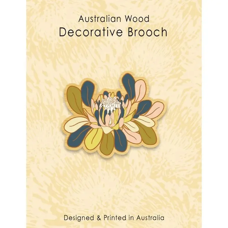 Protea Flower Australian Wooden Brooch