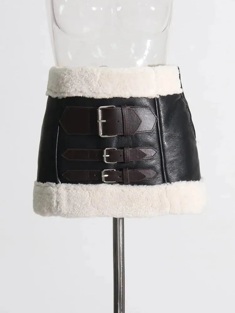 PU Leather/wool Mini Skirt