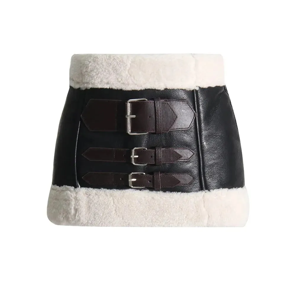 PU Leather/wool Mini Skirt