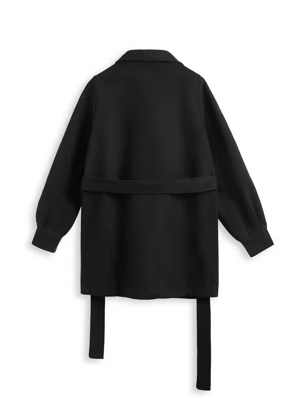 Puff Sleeve Belted Woolen Coat