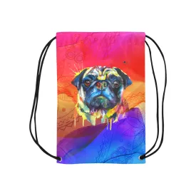 Pug Watercolor Small Drawstring Bag  (Twin Sides)