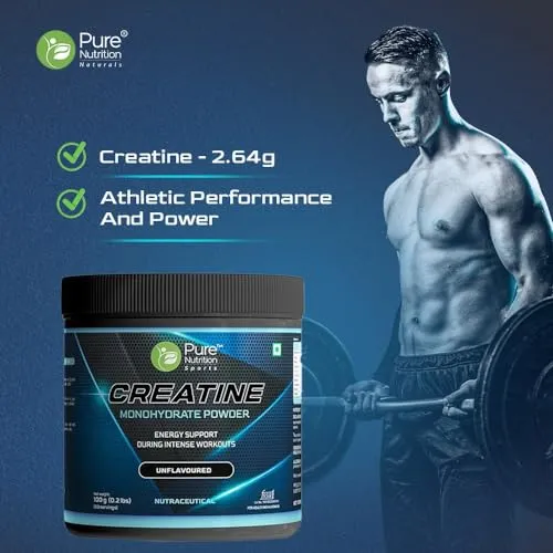 Pure Nutrition Micronised Creatine Monohydrate Powder, Pre / Post Workout Supplement, Instant Energy for Athletic Performance, Fast Recovery, Increased Muscle Mass, Unflavoured, 100g, 33 Servings