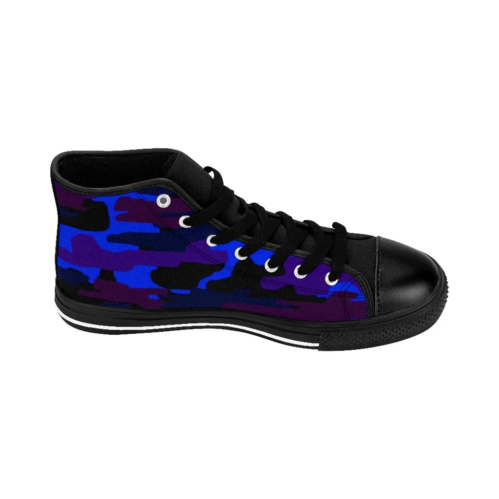 Purple Camo Women's Sneakers, Army Print Designer High-top Sneakers Canvas Tennis Shoes