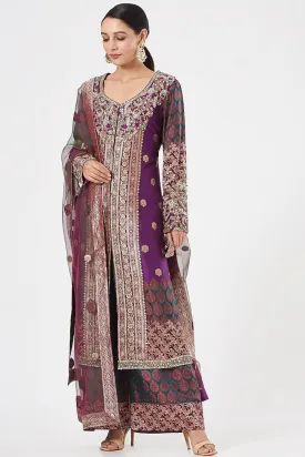 Purple Embroidered Kurta Set