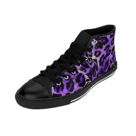 Purple Leopard Men's High Top, Animal Print Premium Men's High-top Fashion Sneakers Shoes (US Size: 6-14)