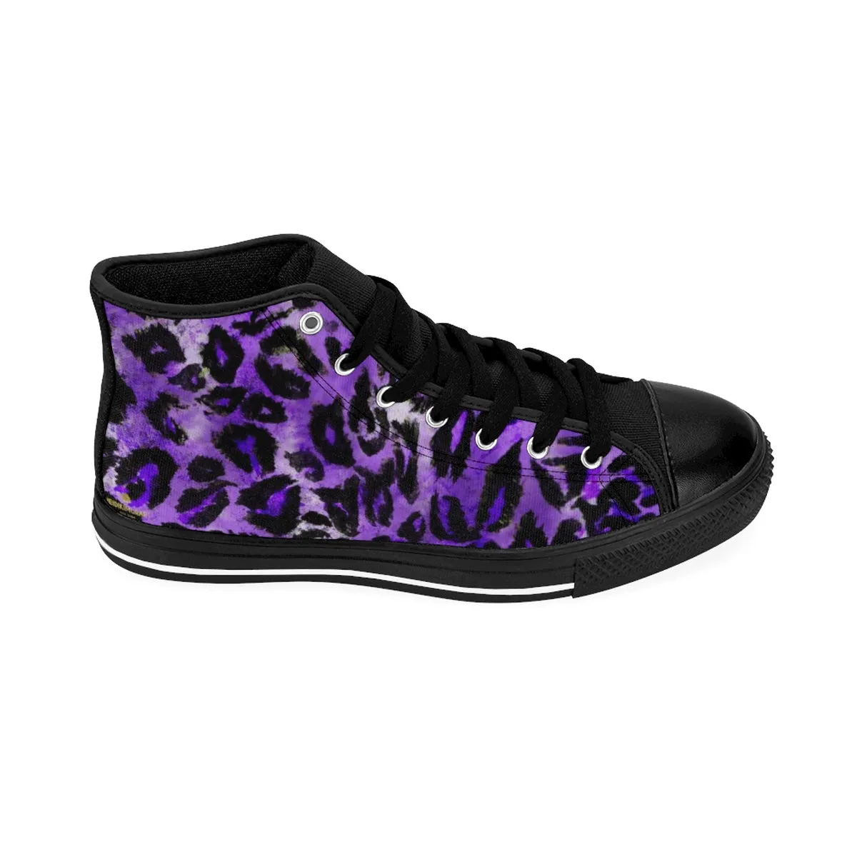 Purple Leopard Men's High Top, Animal Print Premium Men's High-top Fashion Sneakers Shoes (US Size: 6-14)