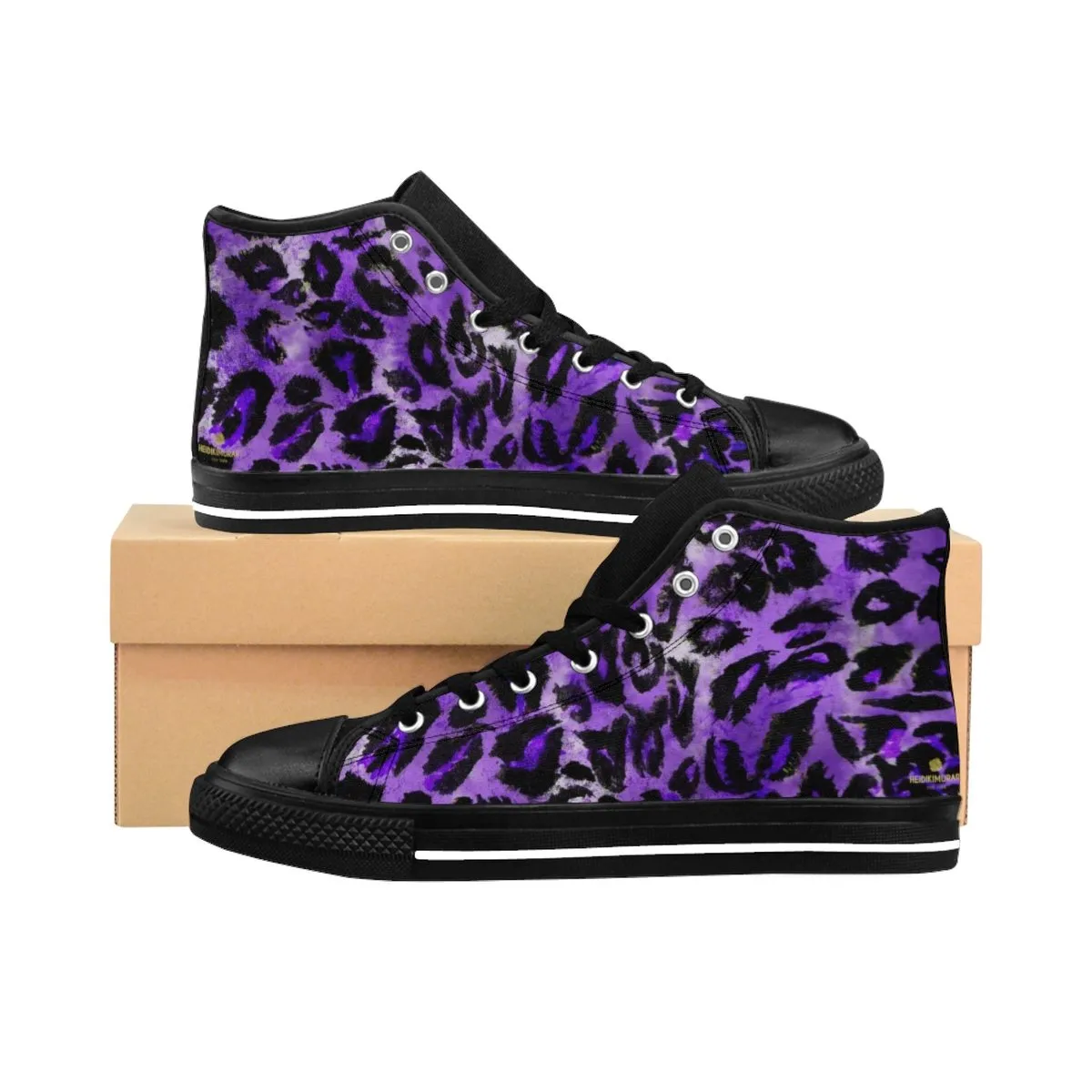 Purple Leopard Men's High Top, Animal Print Premium Men's High-top Fashion Sneakers Shoes (US Size: 6-14)