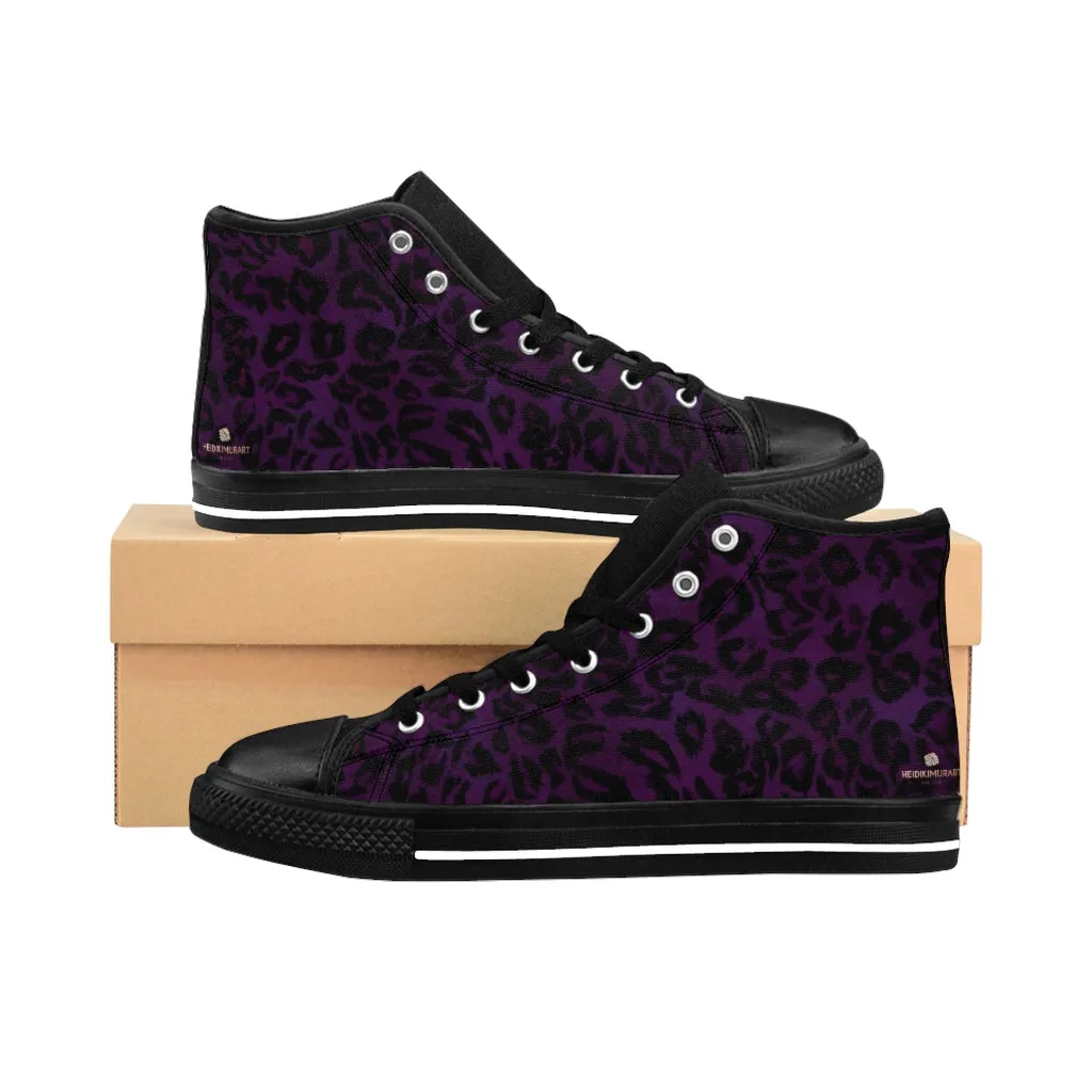 Purple Leopard Women's Sneakers, Animal Print Designer High-top Fashion Tennis Shoes For Women(US Size: 6-12)