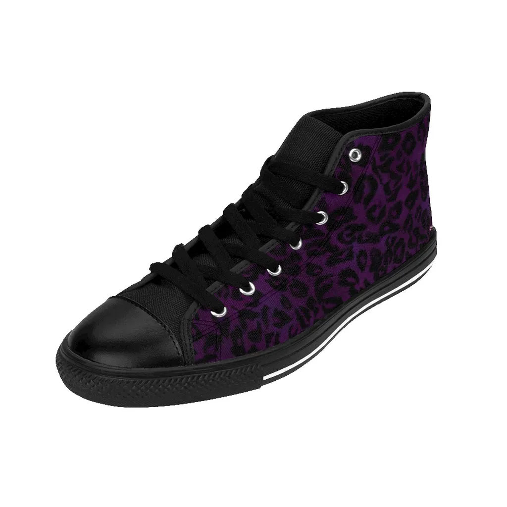 Purple Leopard Women's Sneakers, Animal Print Designer High-top Fashion Tennis Shoes For Women(US Size: 6-12)