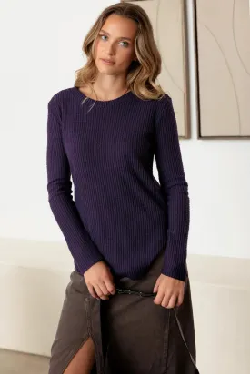 Purple Long Sleeve Crew Neck Soft To Touch Top