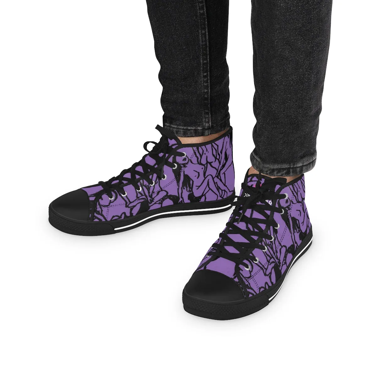 Purple Nude Art Men's High Tops, Unique Footwear, Modern Minimalist Best Men's High Top Sneakers Running Shoes