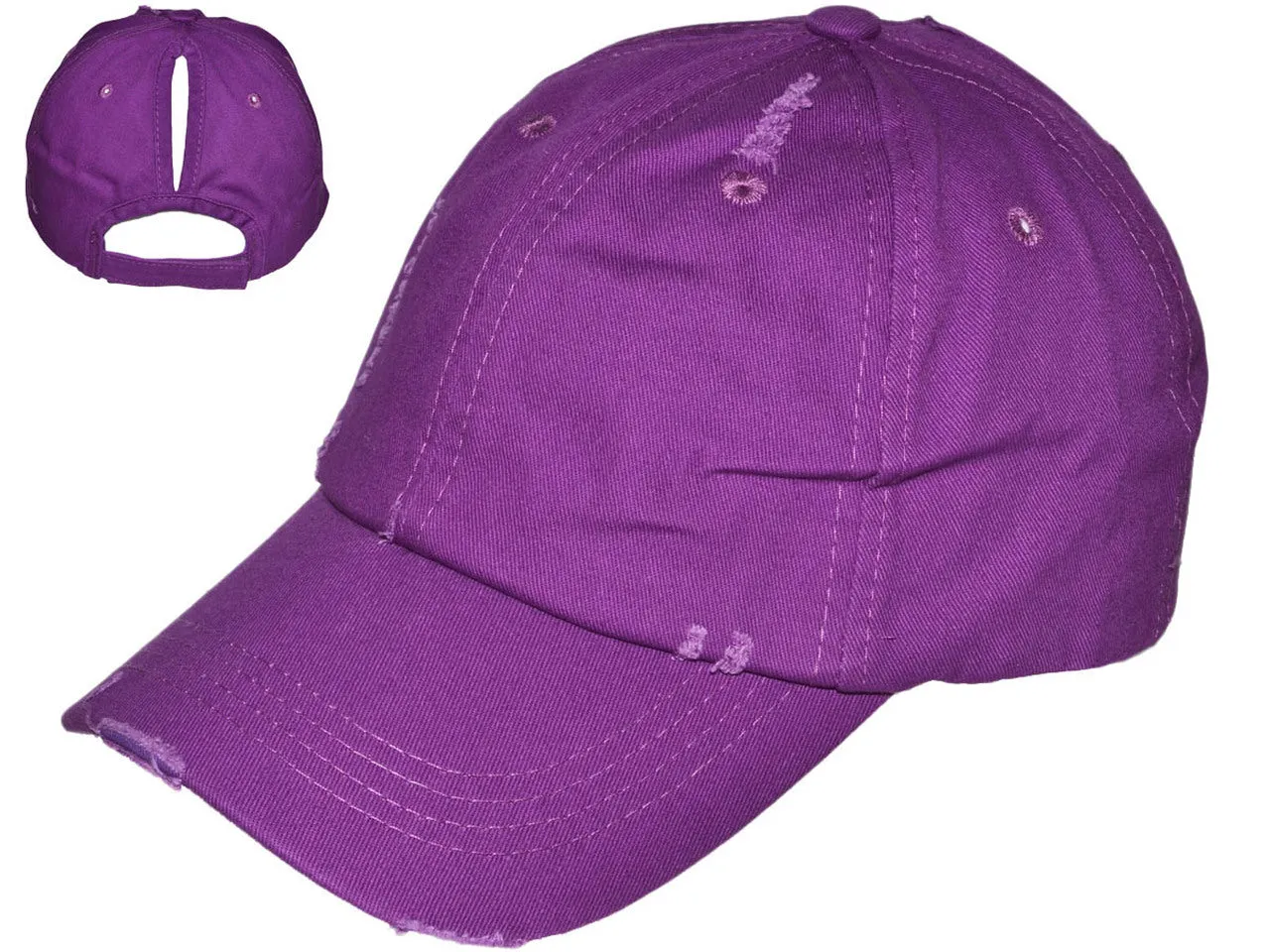 PURPLE - PONYTAIL VINTAGE DAD HATS - LADIES LOW PROFILE UNSTRUCTURED WASHED