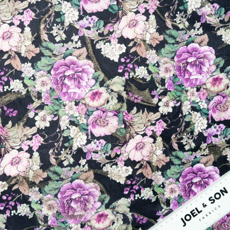 Purple Poppy Printed Metallic Jacquard Silk