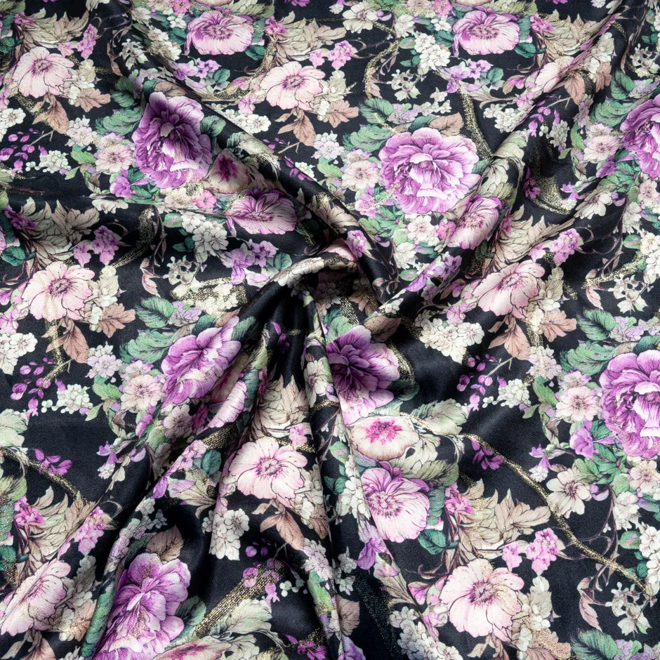 Purple Poppy Printed Metallic Jacquard Silk