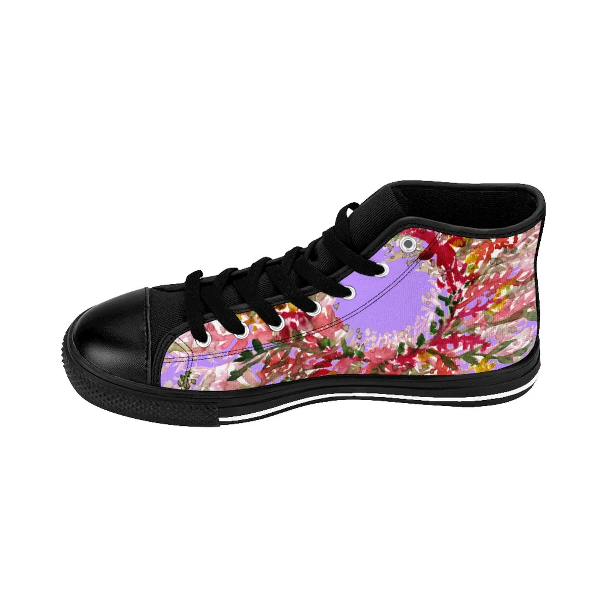 Purple Red Floral Men's Sneakers, Fall Floral Print High-top Sneakers Tennis Fashion Shoes