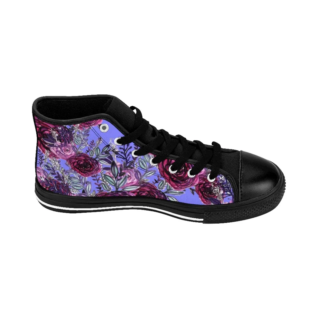 Purple Rose Women's Sneakers, Floral Print Designer High-top Fashion Tennis Canvas Shoes