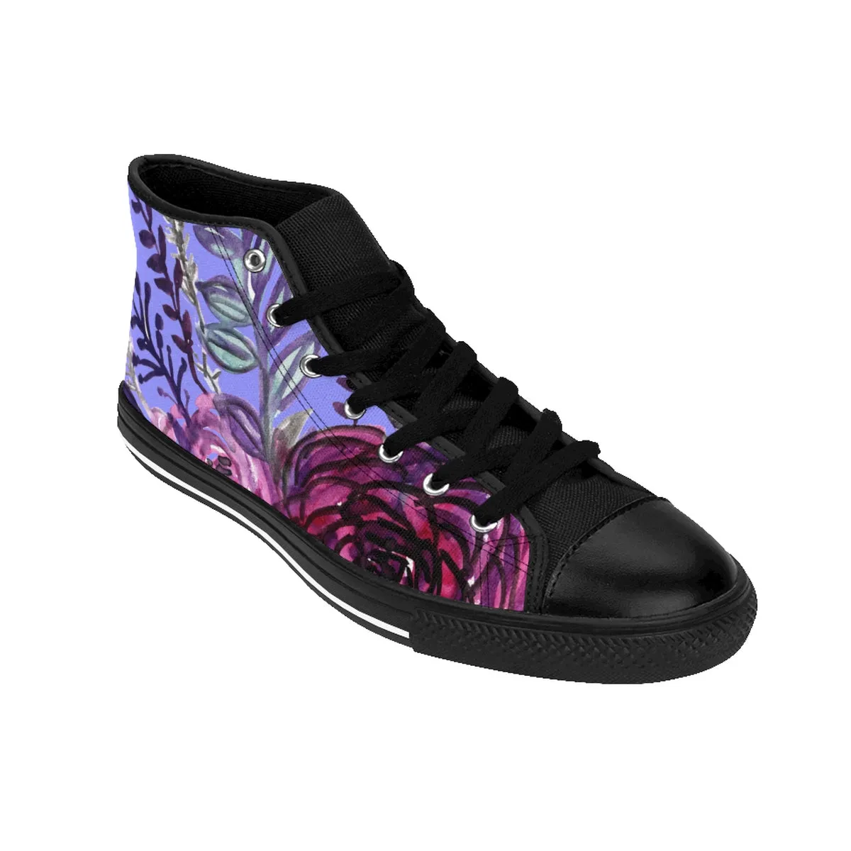 Purple Rose Women's Sneakers, Romantic Floral Print Women's High-top Tennis Shoes (US Size 6-12)