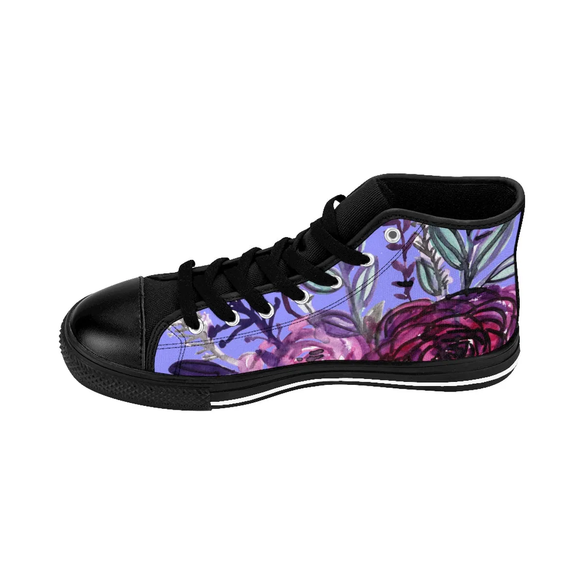 Purple Rose Women's Sneakers, Romantic Floral Print Women's High-top Tennis Shoes (US Size 6-12)