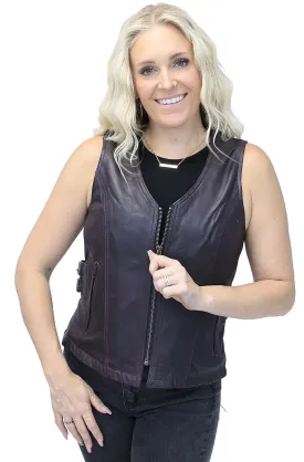 Purple Side Buckle Leather Vest w/CC Pockets and Zipper #VL689317ZP