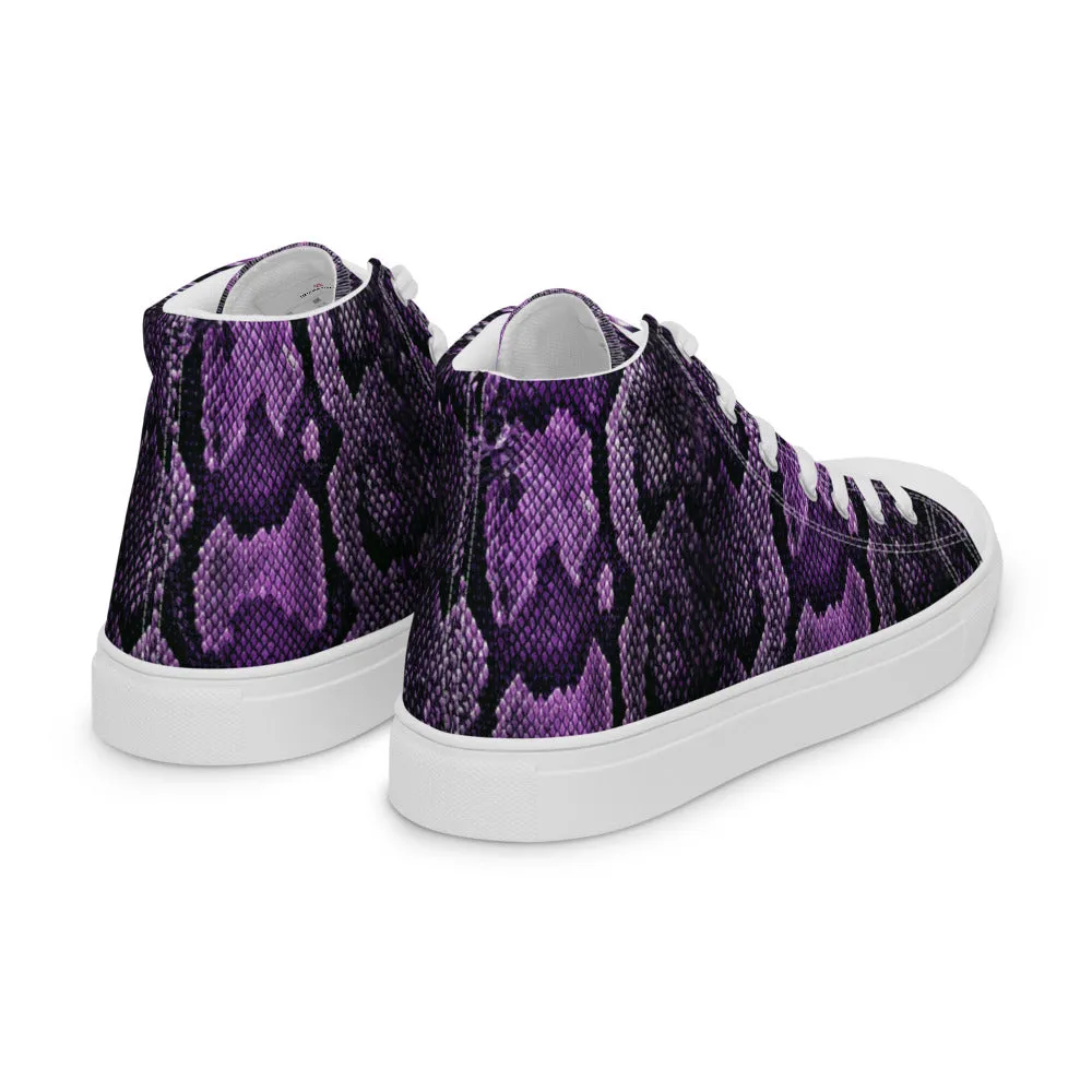 Purple Snake Print Men's Sneakers, Modern Python Stylish Snake Print Designer Men's High Top Tennis Shoes (US Size: 5-13)