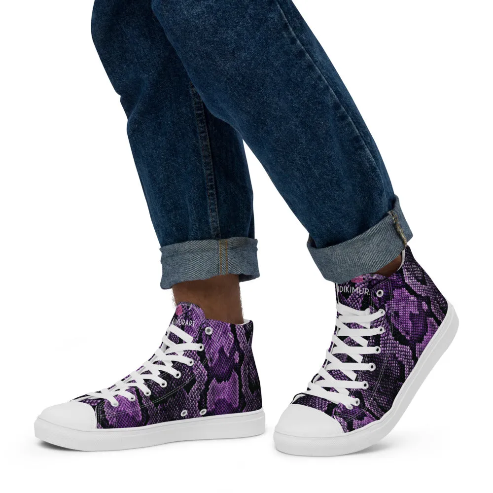 Purple Snake Print Men's Sneakers, Modern Python Stylish Snake Print Designer Men's High Top Tennis Shoes (US Size: 5-13)