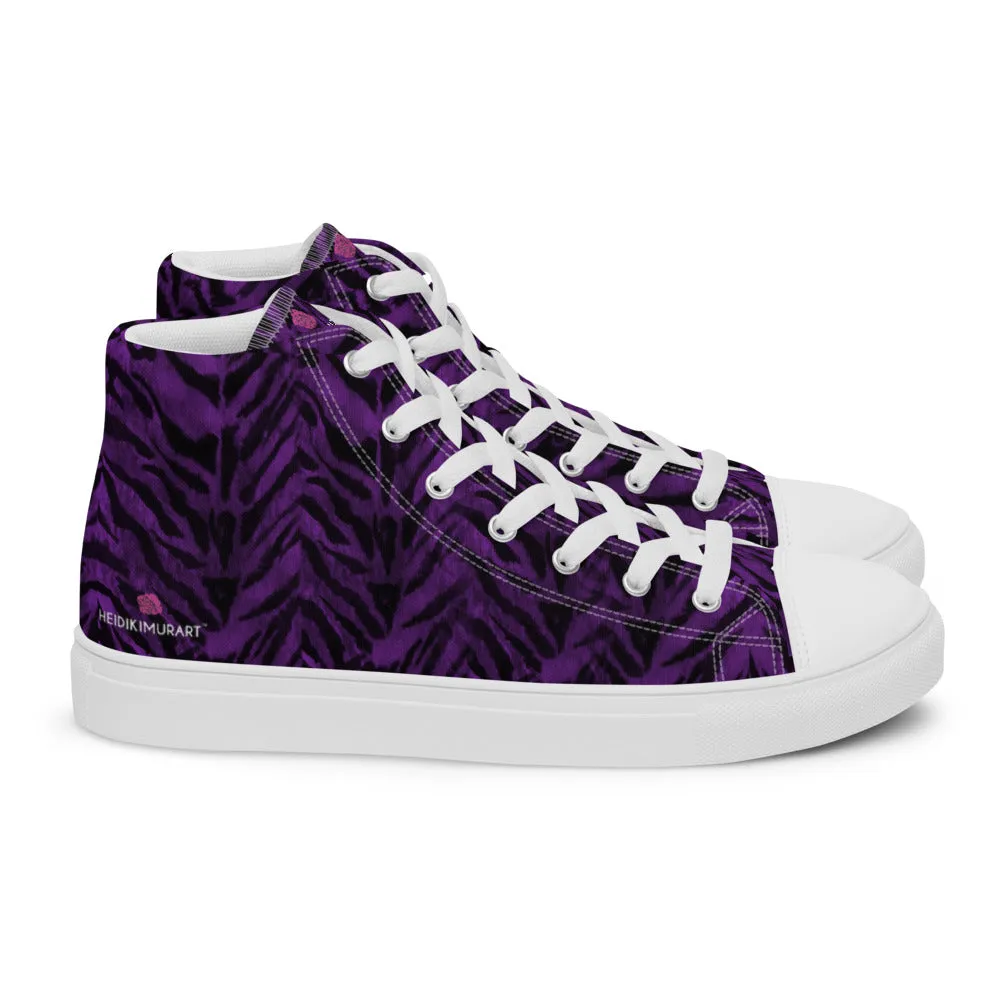 Purple Tiger Striped Women's Sneakers, Animal Print Designer Tiger Stripes High Top Tennis Shoes